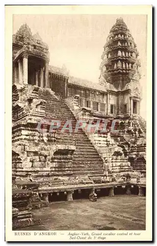 Cartes postales Ruines D&#39Angkor Angkor Anglor vath grand escalier central et tour sud ouest du etage