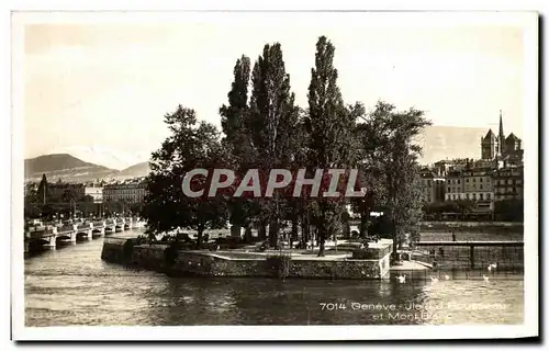 Cartes postales Geneve Ile JJ Rousseau et Mont Blanc