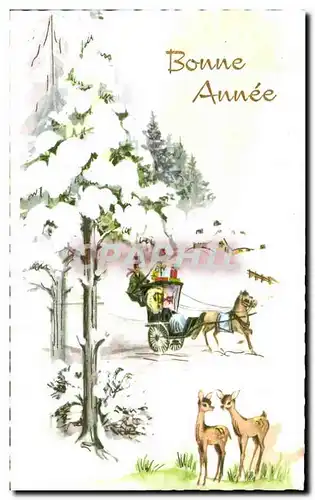 Cartes postales Fantaisie Bonne Annee Caleche Biches