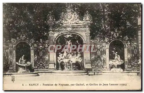 Cartes postales Nancy Fontaine de Neptune par Guibal et GRilles de Jean Lamour