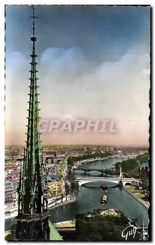 Cartes postales Paris Et Ses Merveilles Le fleche de Notre Dame et panorama de la Seine en amont