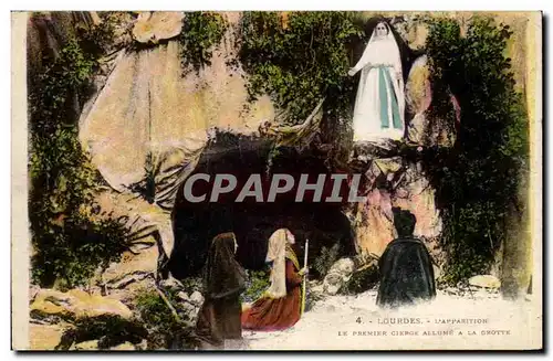 Cartes postales Lourdes L&#39Appartion Le Premier cierge allume a la grotte