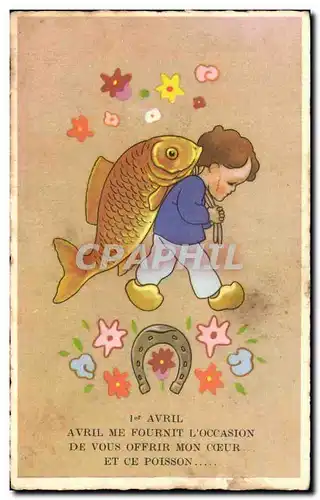 Cartes postales Avril Me Fournit L&#39Occasion De Vous Offrir Mon Coeur Poisson Enfant Paques Easter