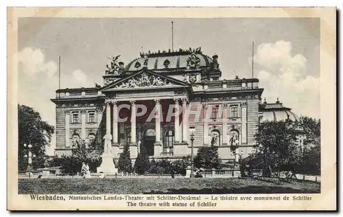 Ansichtskarte AK Wiesbaden Nassauisches Landes Theatre mit Schiller Denkmal Le theatre avec monument de Schiller