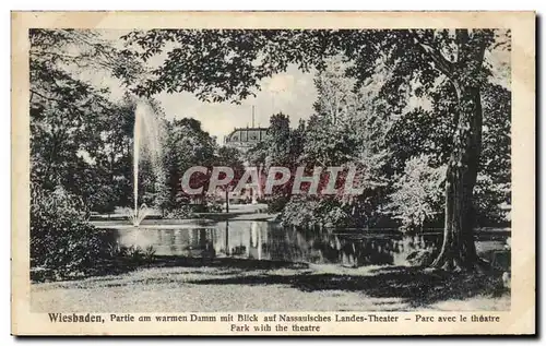 Cartes postales Wiesbaden Partie am warmen Damm mit Blick auf Nassauisches Landes Theatre Parc avec le theatre