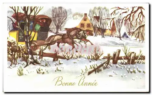 Cartes postales Fantaisie Bonne Annee Attelage Cheval