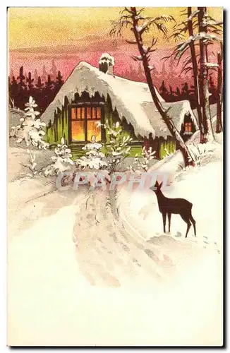 Cartes postales Fantaisie Biche dans la neige