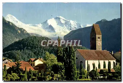 Cartes postales Interlaken Kirche Unterseen mit Monch und Jungfrau