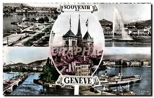 Cartes postales Souvenir Geneve Mont Blanc La rade Bateau