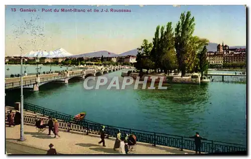 Cartes postales Geneve Pont de Mont Blanc Ile JJ Rousseau Suisse
