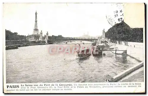 Cartes postales Paris La Seine vue Du Pont de La Concorde Tour Eiffel