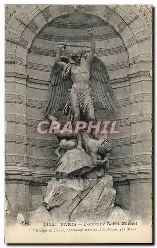 Cartes postales Paris Fontaine Saint michel Groupe de bronze Archange