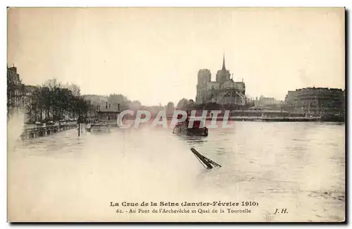Ansichtskarte AK La Crue de la Seine Au Pont de l&#39Archeveche et Quai de la Tournelle Notre Dame Peniche