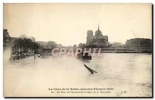 Cartes postales La Crue de la Seine Au Pont de l&#39Archeveche et Quai de la Tournelle Notre Dame Peniche