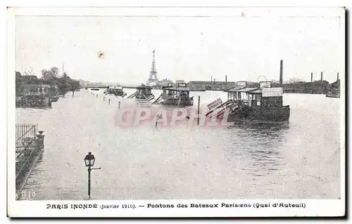 Cartes postales Paris Inonde Pontons des Bateaux Parisiens Inondations Quai d&#39Auteuil Tour Eiffel