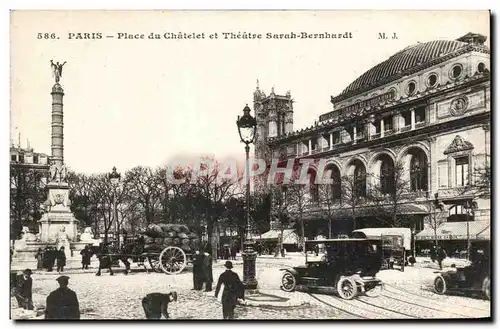 Cartes postales Paris Place de Chatelet et Theatre Sarah Bernhardt