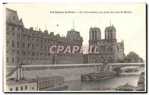 Cartes postales Les Eglise de Paris Notre dame Vue Prise du Pont St Michel Peniche