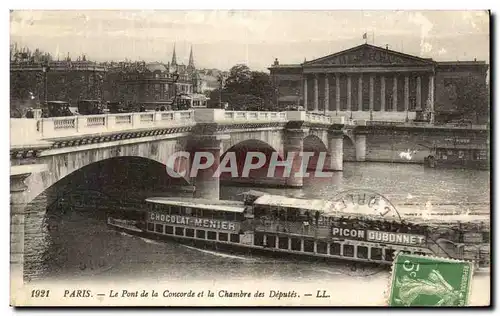 Ansichtskarte AK Paris Le Pont de la Concorde et la Chambre des Deputes Peniche Picon Dubonnet Chocolat Menier