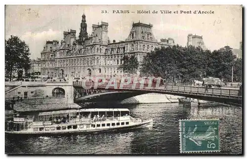 Ansichtskarte AK Paris Hotel de Ville et Pont d&#39Arcole Peniche