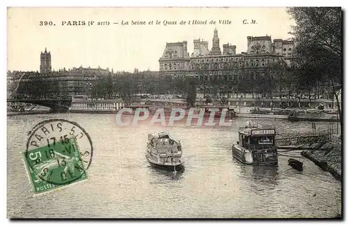 Cartes postales Paris La Seine et le Quai de l&#39Hotel de Ville Peniches Pianos a bord