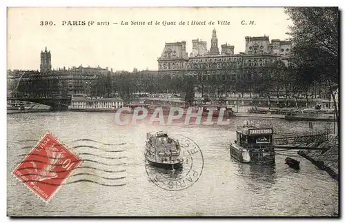 Cartes postales Paris La Seine et le Quai de l&#39Hotel de Ville Peniches Pianos a bord