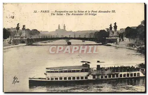 Ansichtskarte AK paris Perspective sur la Seine et le Pont Alexandre III Peniche