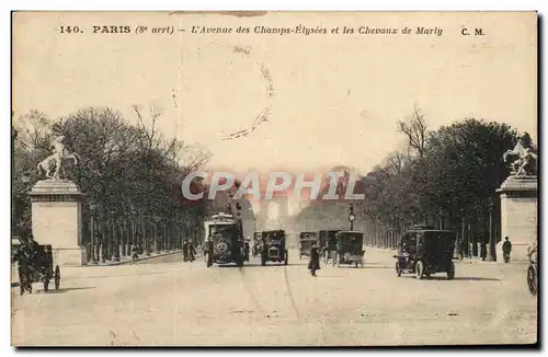 Cartes postales Paris L&#39Avenue des Champs Elysees et les Chevaux de Marly