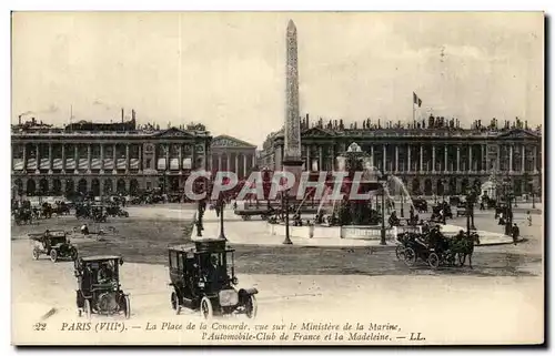 Cartes postales Paris La Place de la Concorde vue sur le Ministere de la Marine I&#39Automobile Club