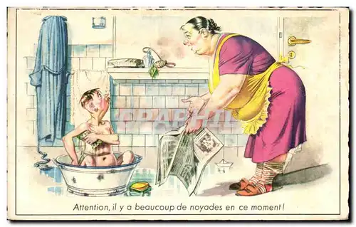 Cartes postales Attention li y a beaucoup de noyades en ce moment Couple Humour