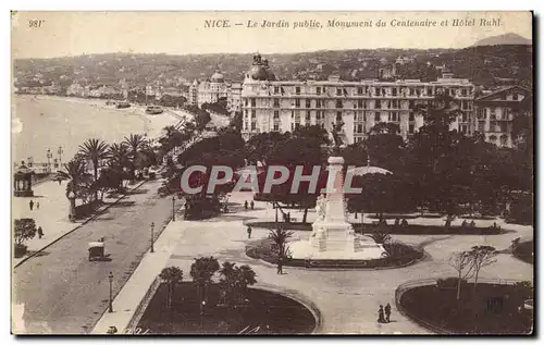 Ansichtskarte AK Nice Le Jardin public Monument de Centenaire et Hotel Ruhl