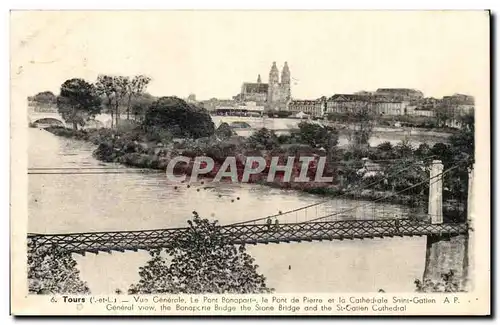 Cartes postales Tours Vue Generale Le Pont Bonaparte le Pont de Pierre et la Cathedrale Saint Gatien