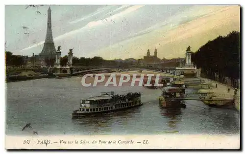 Ansichtskarte AK Paris Vue sur la Seine du Pont de la Concorde Tour Eiffel Peniches