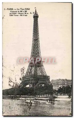 Cartes postales Paris La Tour Eiffel Peniche Bateau