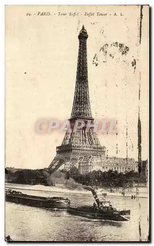 Cartes postales Paris Tour Eiffel Peniche Bateau