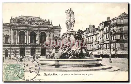 Ansichtskarte AK Montpellier La theatre et Fontaine des Graces