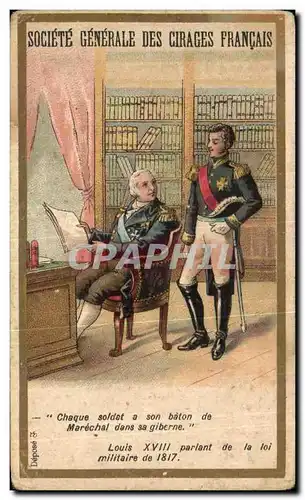Chromo Societe Generale Des Cirages Francais Paris Louis XVIII parlant de la loi militaire de 1817
