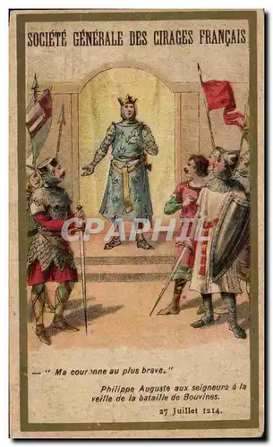 Chromo Societe Generale Des Cirages Francais Ma couronne au Plus Brave Philippe Auguste Bouvines