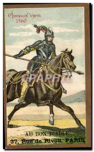 Chromo Au Bon Diable Rue De Rivoli Paris Chevaux legers 1560 Militaria