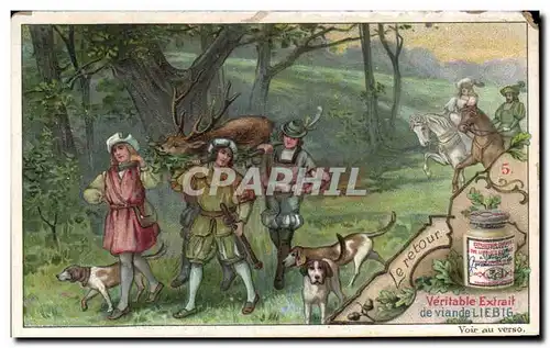 Chromo Liebig La piste Chasse a cour chien cheval Nain