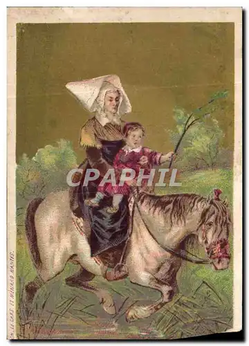 Chromo Femme et enfant a cheval