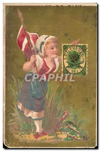 Chromo Mercerie Bonneterie Rubans Soieries Ferdinand Charrier Rue de la Paix Laval Timbre Pays Bas