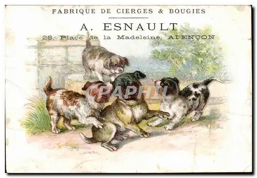 Chromo Fabrique De Cierges Bougies A Esnault Place de la Madeleince Alencon Chiens