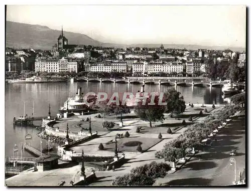 Moderne Karte Suisse Geneve Le Quai du Mont Blanc et Vue sur La Ville