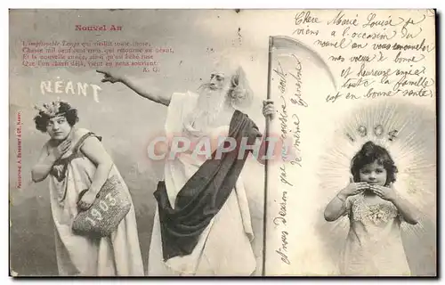 Cartes postales Nouvel An L&#39impitoyable Temps qui vieillit toute chose FAux 1903 1904