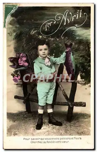 Cartes postales Fantaisie Enfant Poisson 1er avril Paques