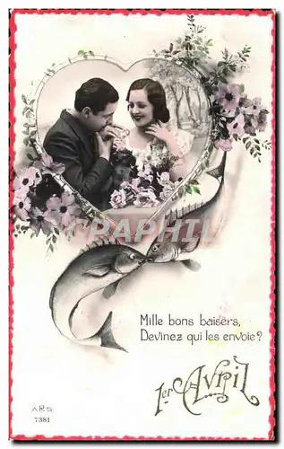 Cartes postales Fantaisie Couple Femme Avril Poisson