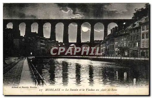 Cartes postales Morlaix Le bassin et le Viaduc au Clair de lune