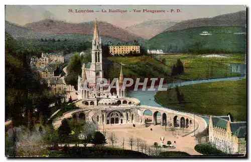 Cartes postales Lourdes La Basilique Vue Plongeante