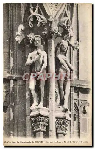 Cartes postales La Cathedrale de Rouen Statues d&#39Adam et eve a la tour de Beurre