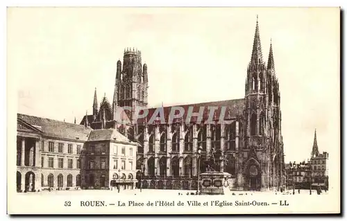 Cartes postales Rouen La Place de l&#39Hotel de Ville et l&#39Eglise Saint ouen